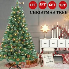 Snow Flocked Artificial Christmas Tree with Lights  Pine Cones Bushy Tips 4-7FT