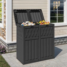 62 Gallon Dual Compartment Outdoor Garbage Bin, Waterproof Resin Trash Can with