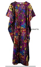 Indian Farida Kahlo Print Cotton Hippie Maxi Purple Women Nightwear Caftan Dress