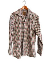 Tattersall London Pink Blue Plaid Check Spread Collar Dress Shirt Size 17 34/35