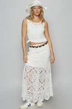 White Boho Crochet Lace Flared Maxi Skirt OS L Summer Beach Coachella Festival