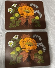 2 Vntg Marks & Spencer St Michael, Placemat Cork Boards, Brown Floral 9.5” x 7.5