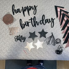 Banner de 50 cumpleaños negro y oro rosa