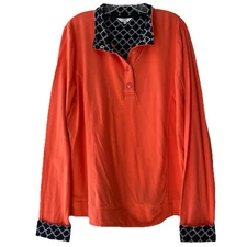 Crown & Ivy Women Plus Size XXL 1/4 Snap Orange Pullover Stretchy Top Flip Cuff