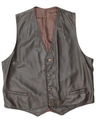 VINTAGE Herren Leder Weste UK 38 mittelgrau DX02