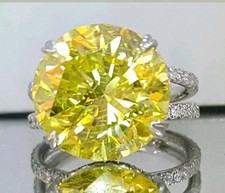10.21CT Lemon Yellow Citrine with 1.10CT Round White CZ Engagement Ring For Her.