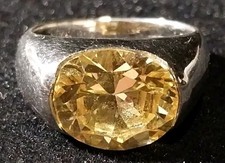 Sterling Silver Ring with Yellow Stone , Size 7