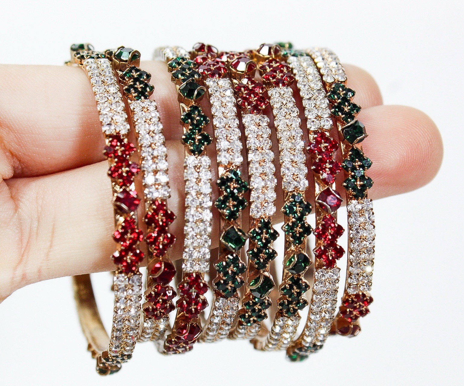 8 Stackable Gold Plated Multicolor Rhinestone Lad… - image 6