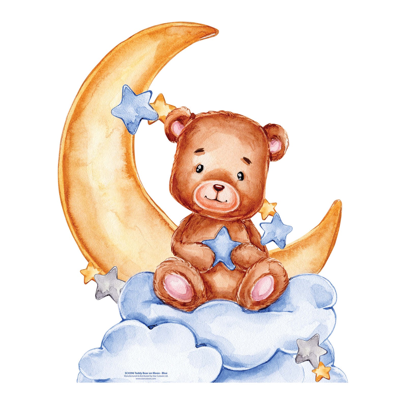Teddy Bear Blue Cardboard Cutout Cute Moon Standee / Standup - Nursery Decor