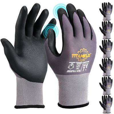 Work Gloves Microfoam Nitrile Coated Men Women-6 Pairs, Safety Warehouse Gloves