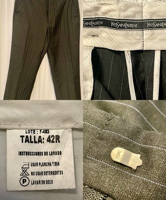 VTG Yves Saint Laurent Black Striped 90s Wool Pants Trousers Mens 42R (36x29)