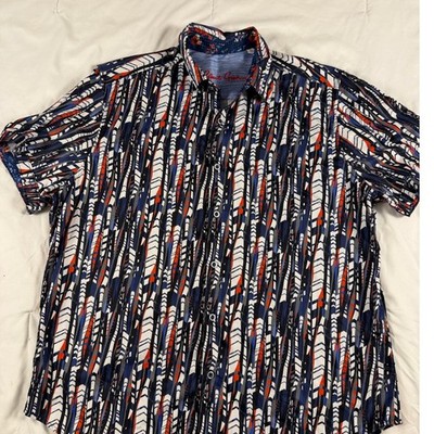 Robert Graham Mens XL Short Sleeve Button Down Shirt Blue Geometric Arrow Print