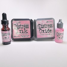 Tim Holtz Distress Kitsch Flamingo Set Oxide Ink Pad Reinker 4 Piece Bundle