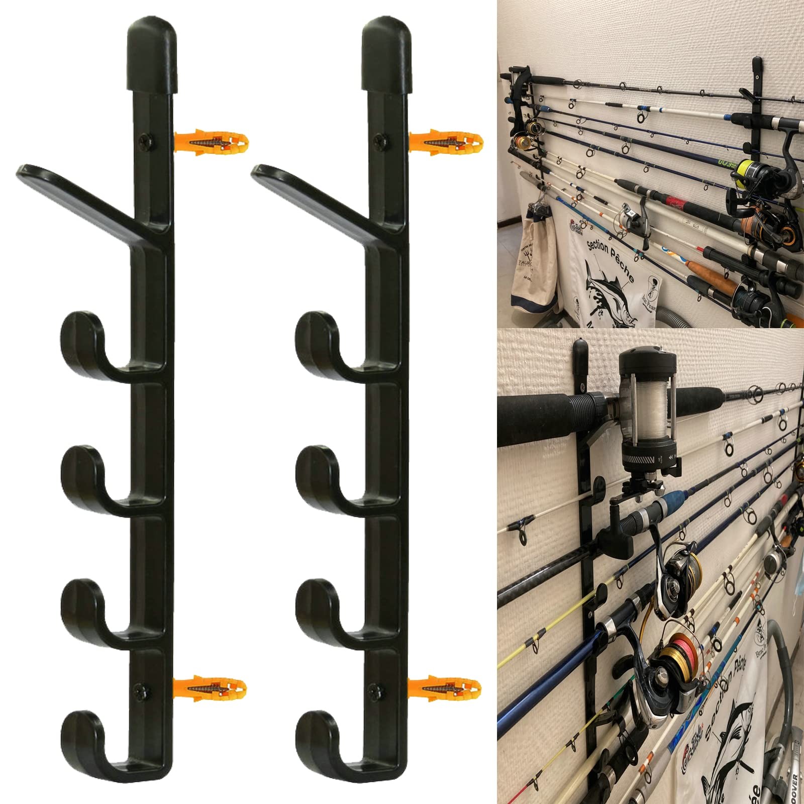 AUXPhome Fishing Rod Wall Storage Rack, Pole Holder Large, Black
