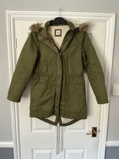 Gap Parka Coat Ladies Small  Green Water Resistant Fleece Lined With Pockets