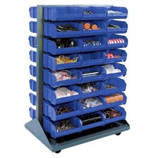 Double-Sided Mobile Rack with (96) Blue Bins 36x25-1/2x55