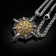 Edelstahl Wikinger Runen Kompass Halskette Herren – Vegvisir Anhänger – Nordisch