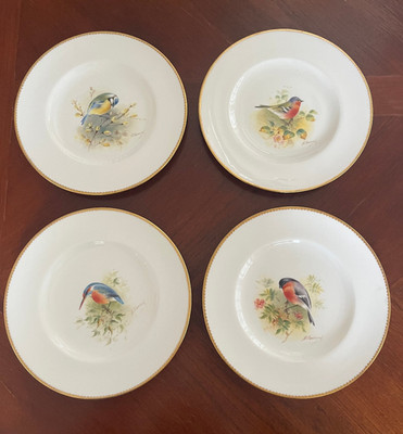4 Royal Worcester Bone China 8'' Dessert Plates Signed E. Townsend Gold Rim