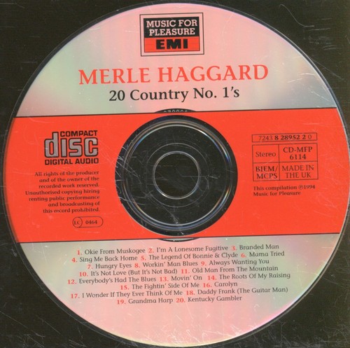 Merle Haggard 20 Country No. 1's CD UK Music For Pleasure 1994 724382895220 - Imagen 3 de 3