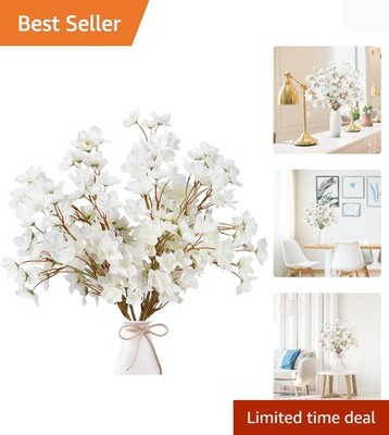Artificial Cherry Blossom Flowers 4 Pcs Faux Cherry Blossom Stems Faux Silk C...