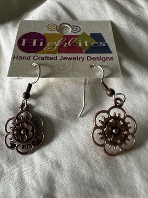 Handmade Michigan Copper Earrings Delicate Design Surgical Steel Posts Beads