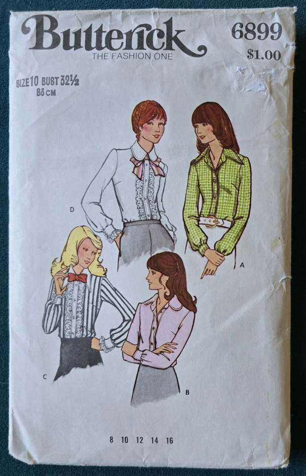 1970s Blouse Ruffle Big Collar Puff Sleeve Cuff Butterick 6899 Sewing Pattern - Image 2 of 3