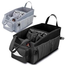 Easy-to-Reach Kids Car Organizer with Tissue Box and Cup Holder for Back BLACK