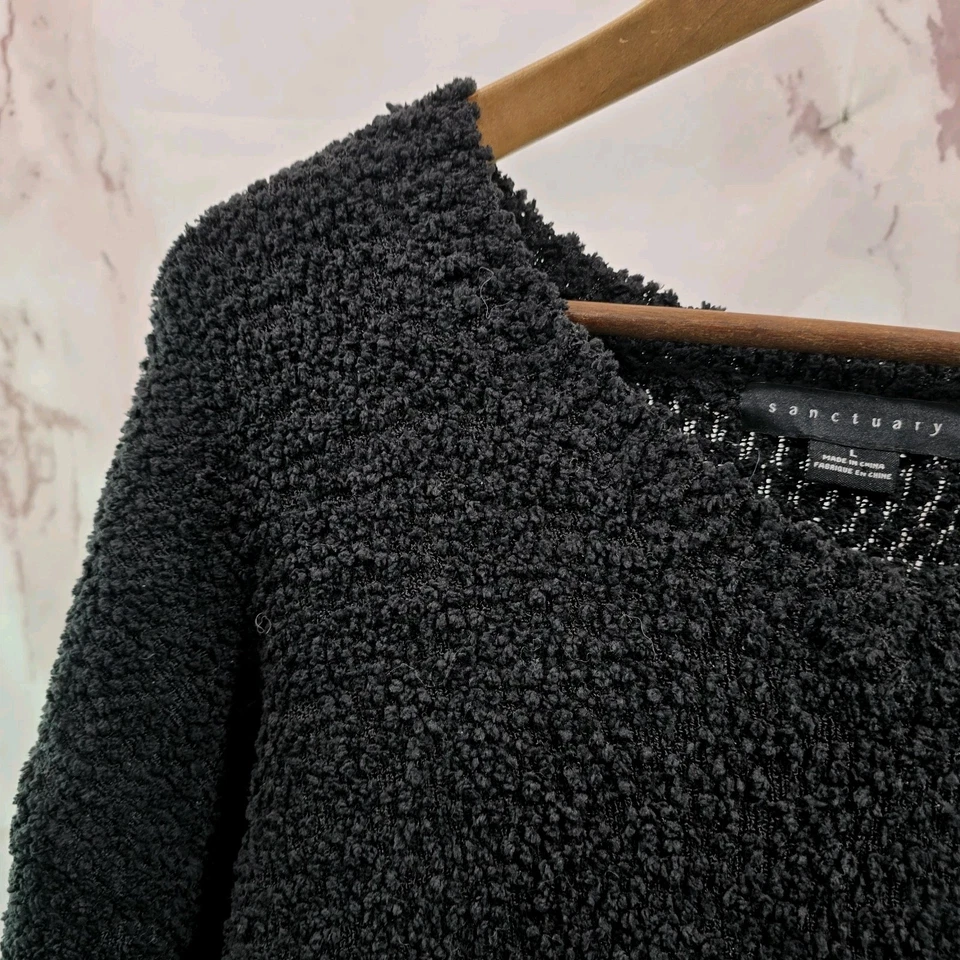 Suéter Anthropologie Mujer Grande Negro Chenilla Slouchy Cuello en V Santuario  Foto 2 de 4