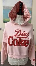 Women’s DIET COKE Pink Red Graphic Hoodie Sweatshirt Cotton Blend Cropped XS