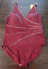 Swim Suit Size 16  Red/burgendy with white trim 1 Piece Bathing Suit nwt