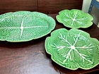 BORDALLO PINHEIRO LARGE CABBAGE LEAF PLATTER 17", SERVING BOWL 12" & PLATE 10.5"