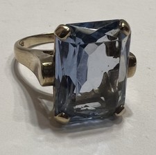 Vtg Estate 10K Solid Gold Topaz Blue Coctail Ring  9.2 grams Sz 9.5 WOW!