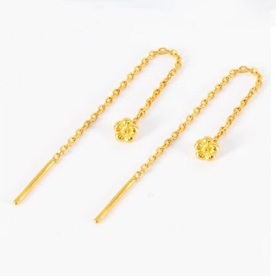 Pure Solid 999 24K Yellow Gold Women Lucky Flower Dangle