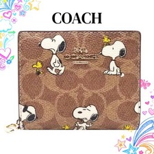 Coach x Peanuts CBN32 Snap Wallet Signature Canvas Snoopy Print Outlet