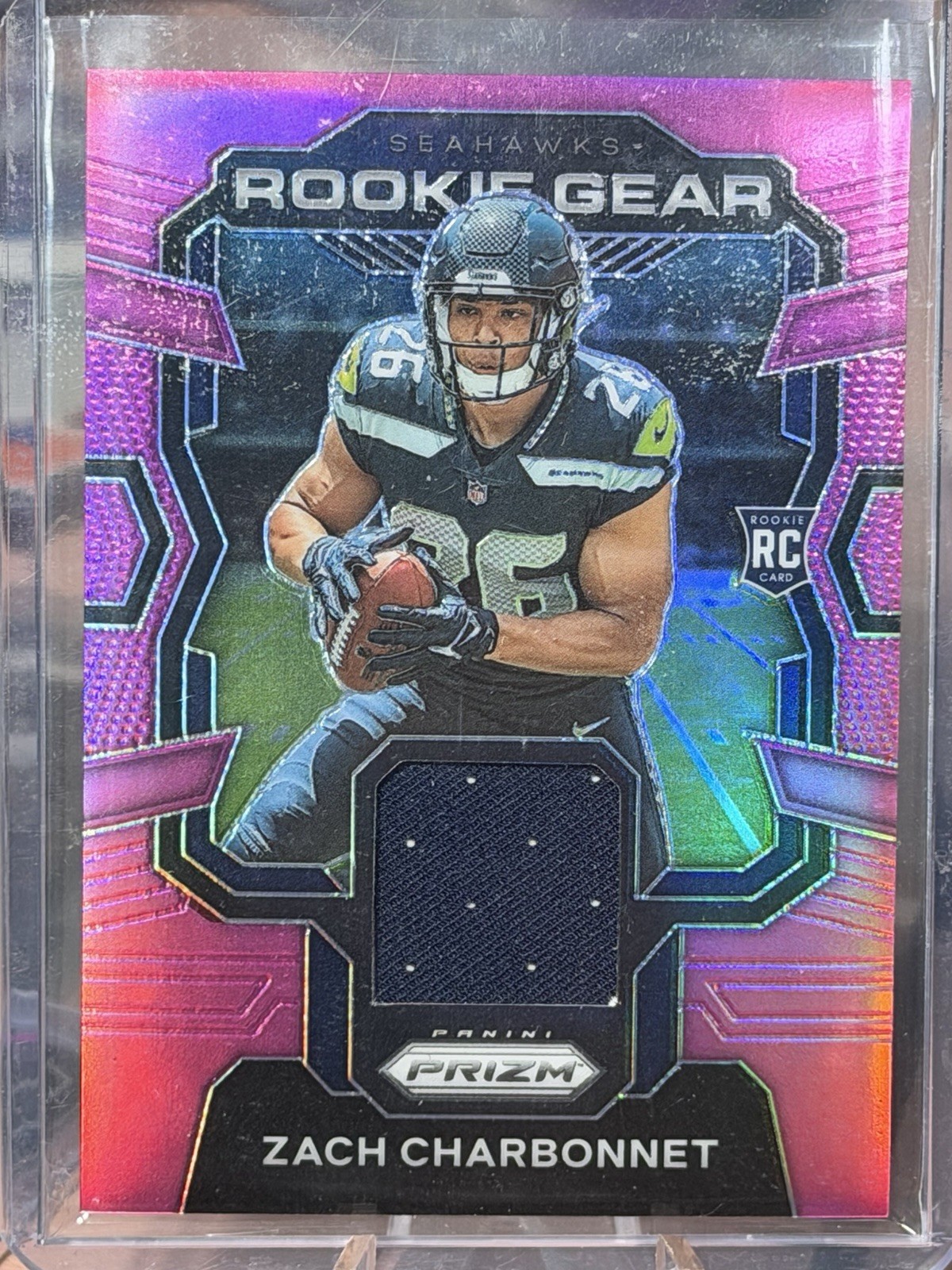 2023 Panini Prizm - Rookie Gear Pink Prizm Zach Charbonnet Seattle Seahawks 