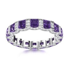 925 Silver Princess-cut Natural Amethyst Eternity Birthday New Ring Jewelry