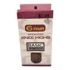 Vtg 6pr Nylon Sandalfoot Knee Highs Size 5-10 By Basic Editions K-Mart Suntone
