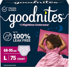Goodnites Girls' Nighttime Bedwetting Underwear, Size Large , 75 Ct , Packaging