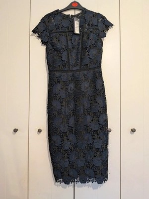 Brand New M&S Lace Dress Size 6 Black And Blue Evening Bodycon