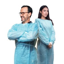 Disposable Lab Coats Blue with Neck  Shoulder Tie, Woven Sleeves, 10Pcs