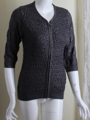 New Escada Sz S Chic Gray Metallic Stretch Wool 3/4 Cardigan Sweater Jacket Lux 