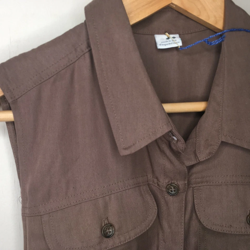 NUEVO Vestido Camisa Three Dots Para Mujer Talla S Marrón Sin Mangas Botón Delantero Foto 3 de 4