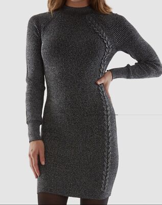 Bcx Women Gray Juniors' Side-Cable Metallic Sweater Dress Size XL