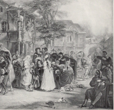 Manchester Renaisonce Scene RENAISSANCE PARTY SCENE - Medieval England Tavern Street 1894 Antique ...