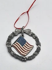Christmas Pewter Ornament Rawcliffe I Love My Country American Flag