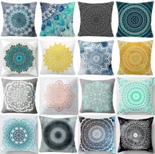 Cushion Cover Mandala Blue Gray Home Decor Yellow Black Throw PILLOW CASE 18x18"