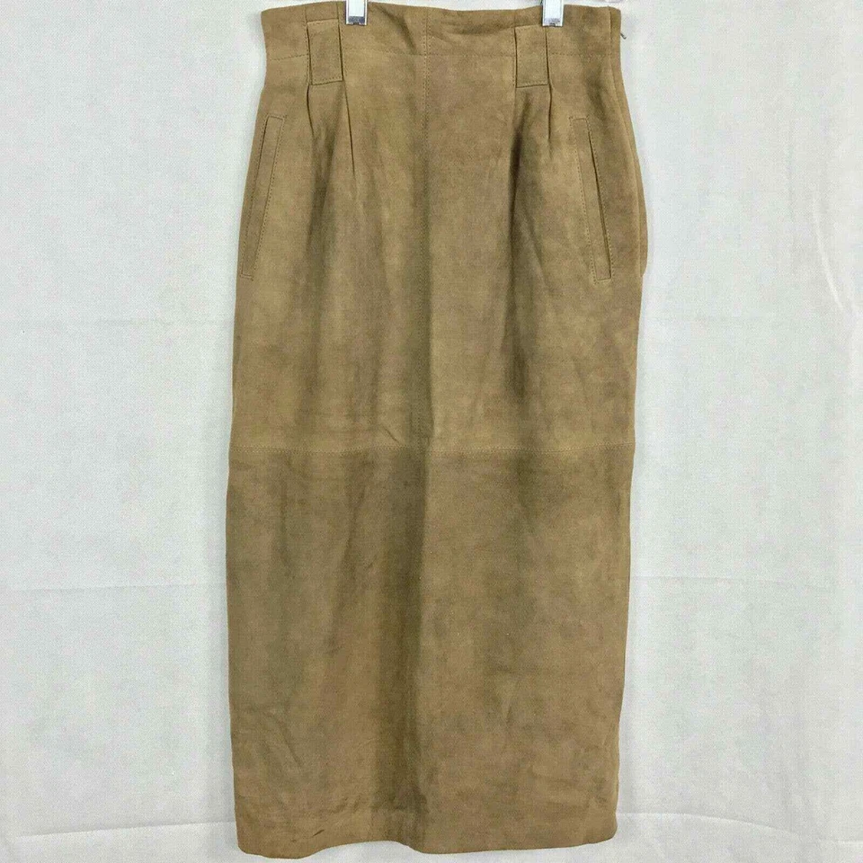 Linda Allard Ellen Tracy Skirt Women 2P Petite Brown Suede Leather Straight Midi - Image 2 of 4