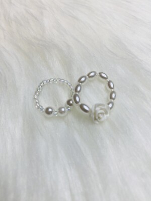 Beaded Rings Elastic Stacking Stretch Pearl Ring Camellia Flower Adjustable Lot