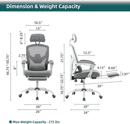 Ergonomic Mesh Office Chair w/ 3D Armrests,High Back, Wheels Office Ergo 3D - Bild 9 von 18