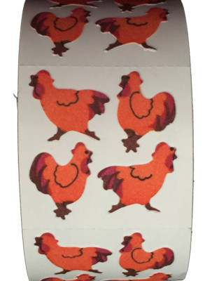 400 Rooster Stickers in roll of 100 modules (2''x2''), ea. sticker 1-1/8'', RFZ0502